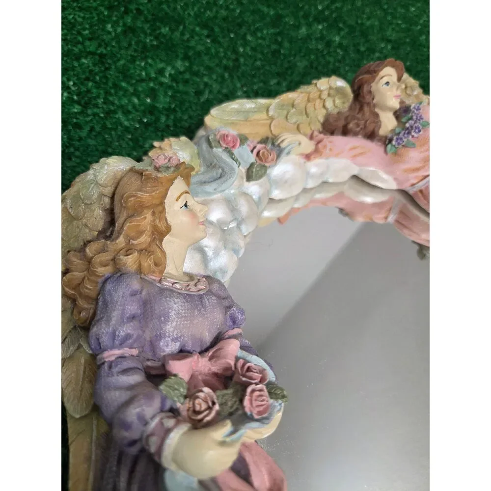Vintage Jamy Inc. 3D Four Angels & Roses Oval Wall Mirror Shabby Chic Decor